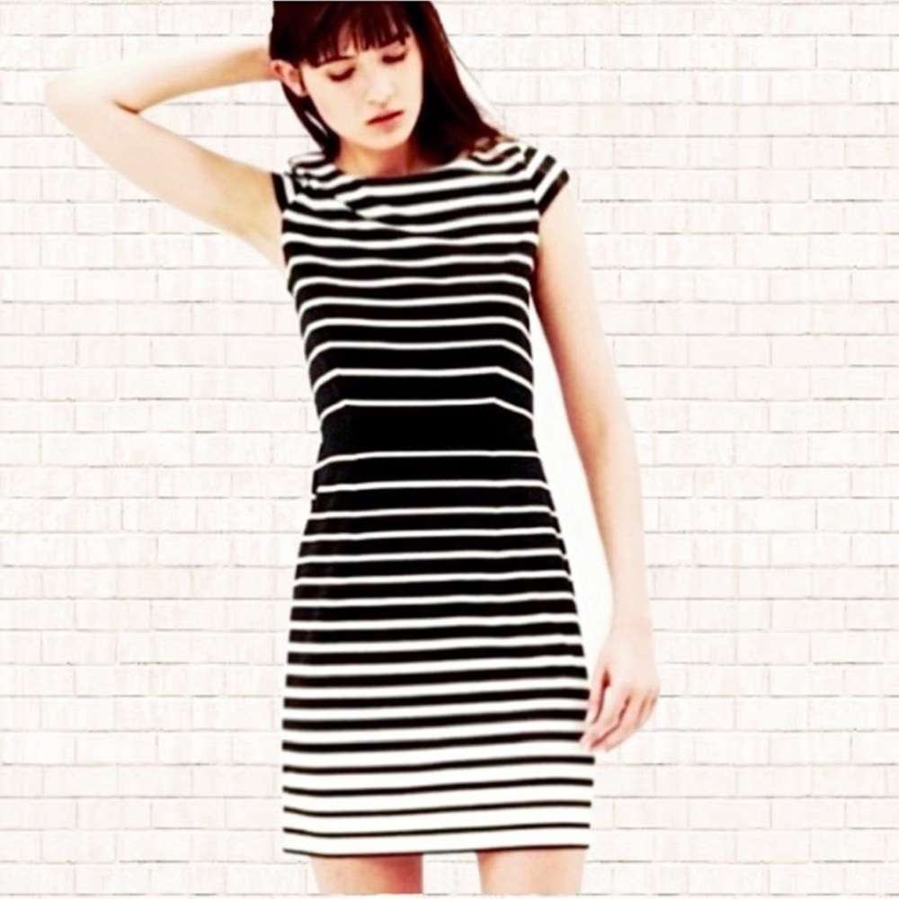 LOFT Black‎ and White Cap Sleeve Sheath Mini Dress